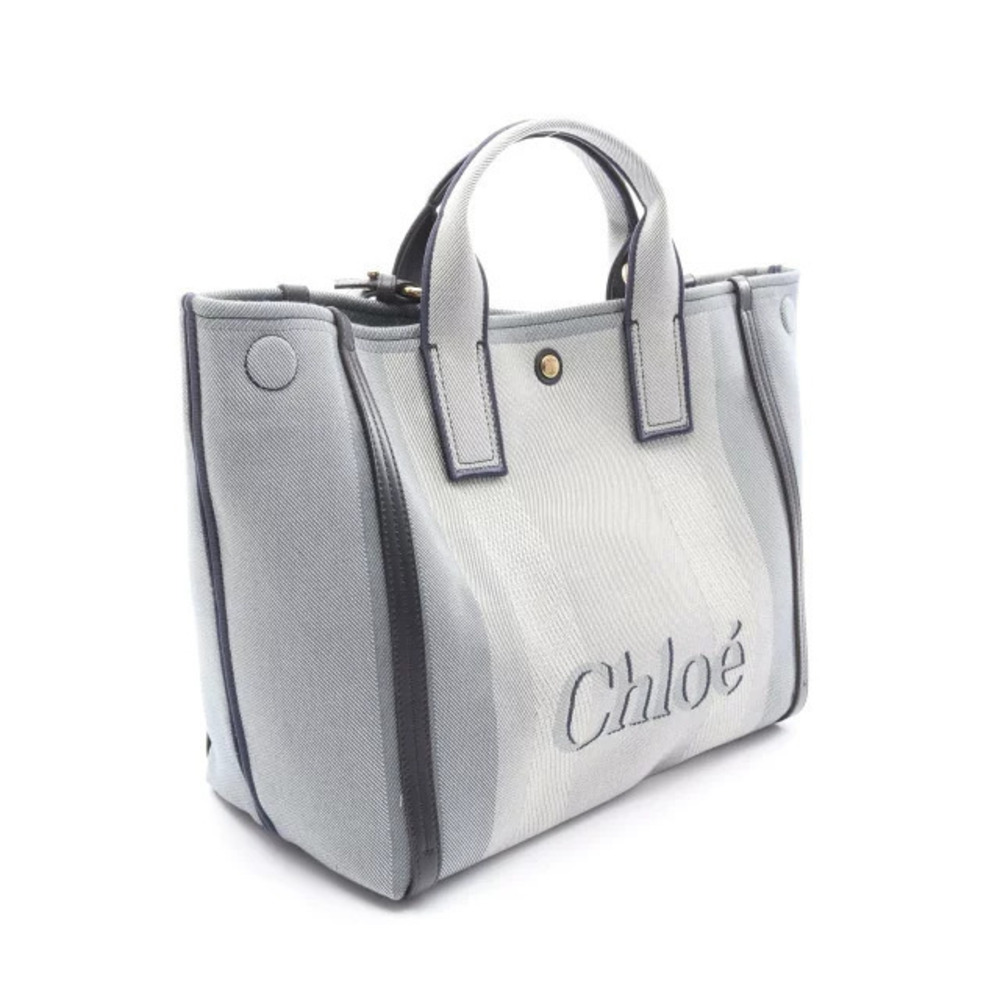 Chloe Carry Tote Bag Canvas Leather Blue Multicolor Navy Blue
